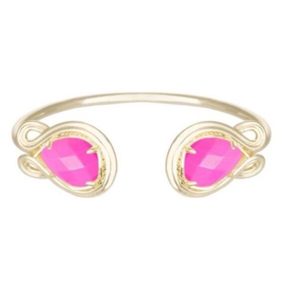 Kendra Scott Andy Barbiecore Magenta Pink and Gold Pinch Bracelet - Picture 1 of 7